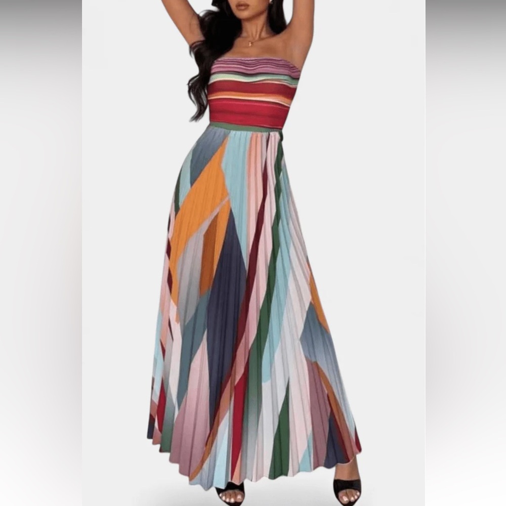 Multicolor Strapless Maxi Dress